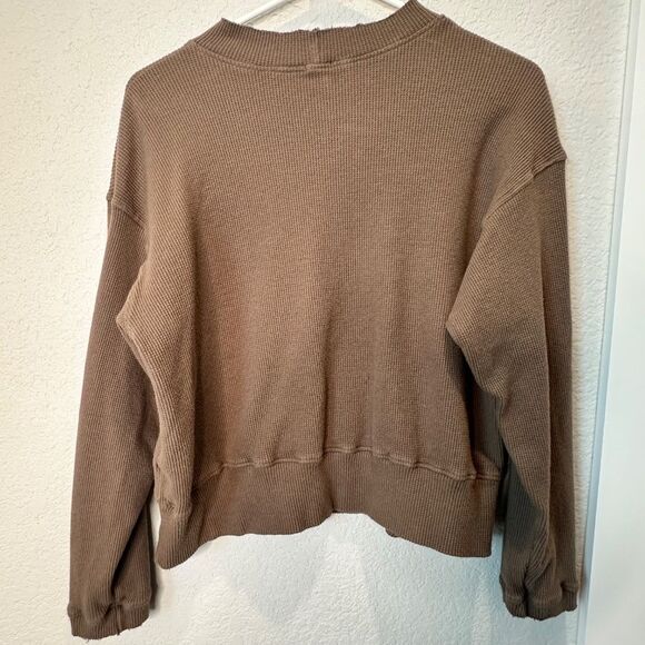 Monrow Chocolate Brown Thermal Mock Neck Drop Shoulder Top - Size L - EUC - Picture 6 of 6